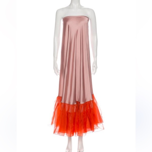 Johanna Ortiz Women’s Size 6 Pink Orange Tulle Silk Strapless Dress Maxi Skirt - Picture 6 of 15